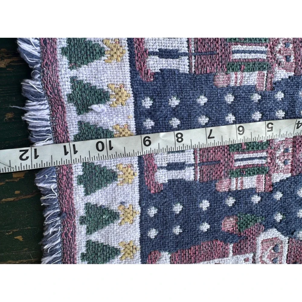 Vintage Nutcracker Christmas Woven Tapestry Placemats Set of 6 Fringed Navy Red